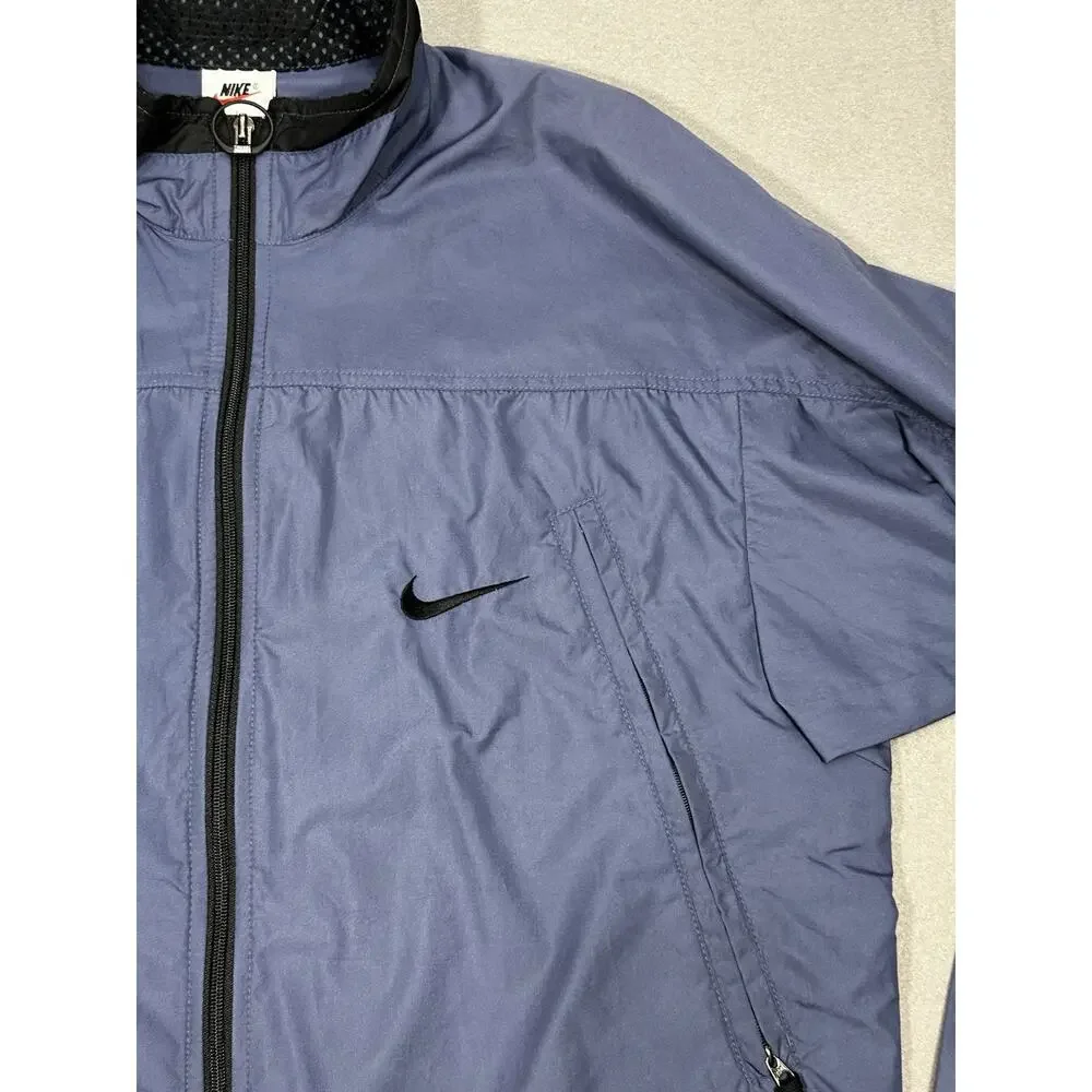 Vintage Nike Men’s Blue Black Full Zip Windbreaker Jacket Mesh Lined M